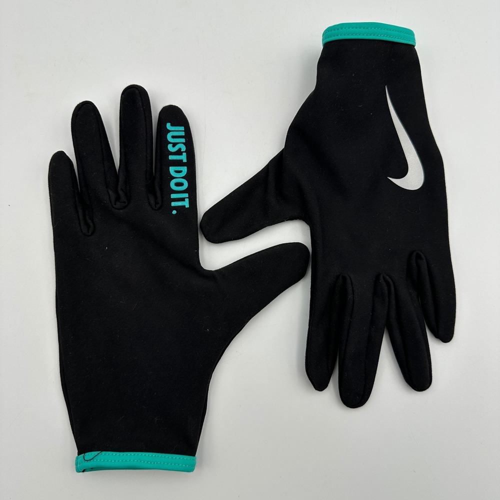 Nike Running Gloves Sz Small Black Teal Just Do It Reflective Fleece Lined Light